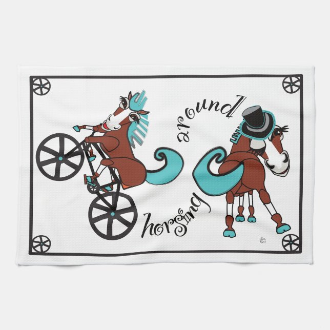 humoriserade hästar kökshandduk (Horisontell)