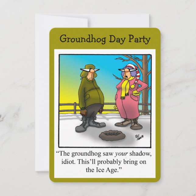 Humoriserade inbjudningar från Groundhog Day Party (Framsida)