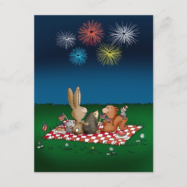 Humoriserat kort 4:e juli med Fireworks - vän (Framsida)