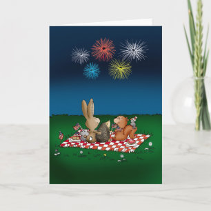 Humoriserat kort 4:e juli med Fireworks - vänner