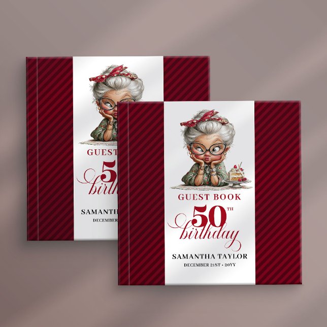 Humoristisk 50-årsfirande gästbok för kvinnor (Whimsy humor 50th woman celebration guest book)