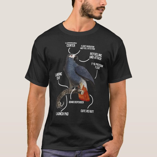 Humoristisk anatomi hos en afrikansk Grått Parrot  T Shirt (Framsida)