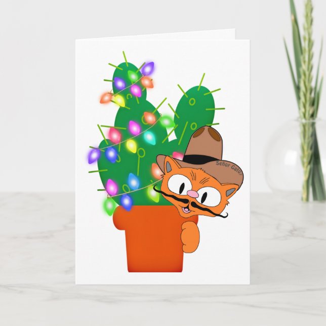 Humoristisk Cowboy Katt Jul Kort (Framsida)