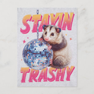 Humoristisk Disco-Opossum-typografi Grafik Vykort