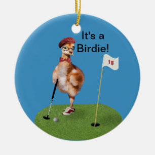 Humoristisk fågel som leker Golf, anpassadetext Julgransprydnad Keramik
