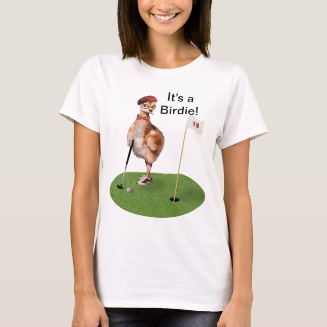 Humoristisk fågel som leker Golf, anpassadetext T-shirt (Framsida)