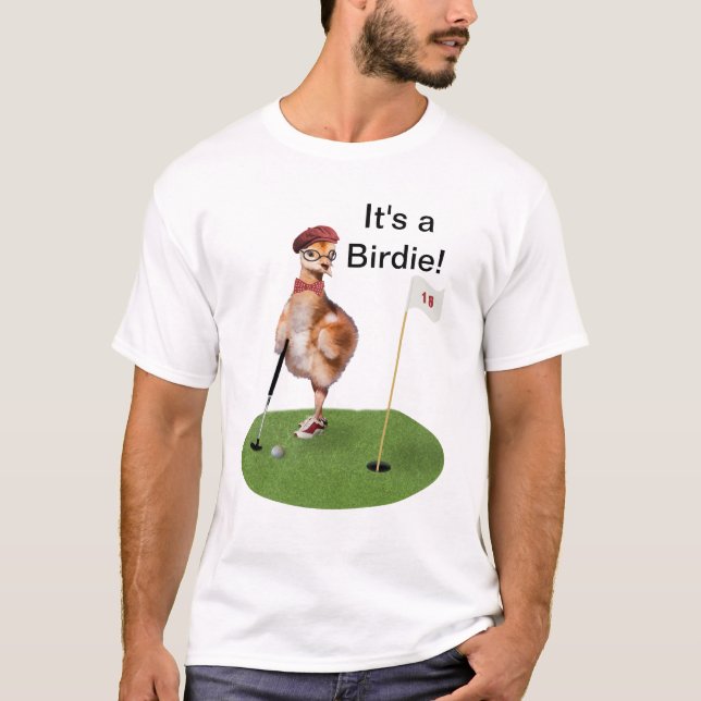 Humoristisk fågel som leker Golf, anpassadetext Tee Shirt (Framsida)