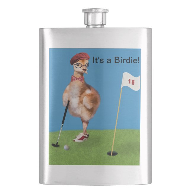 Humoristisk fågel som leker Golf Fickplunta (Framsidan)