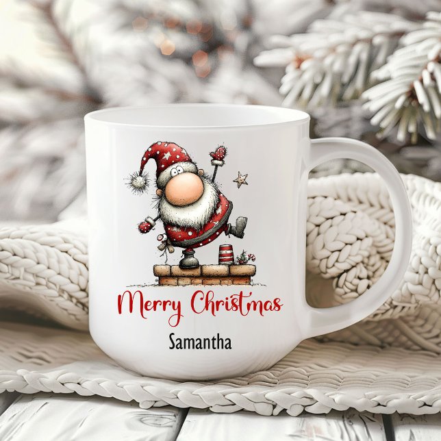 Humoristisk fantasifull tomte handritad kaffemugg (Humorous Whimsy Santa Hand Drawn Coffee Mug)