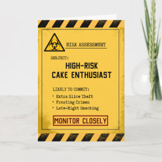 Humoristisk födelsedagskort med riskanalys kort