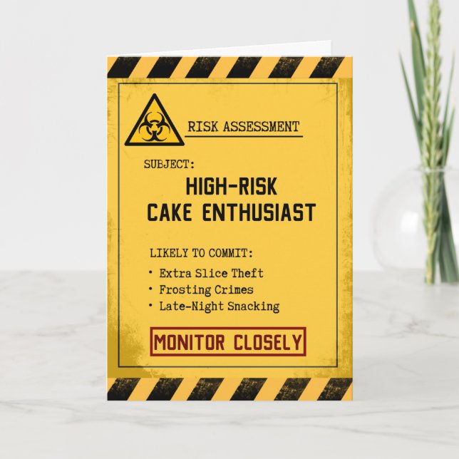 Humoristisk födelsedagskort med riskanalys kort (Framsida)