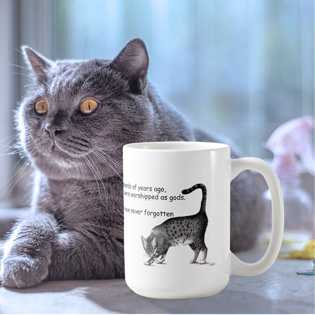 Humoristisk Grå Whimsical Katt Egyptisk Mau Kaffemugg (Skapare uppladdad)