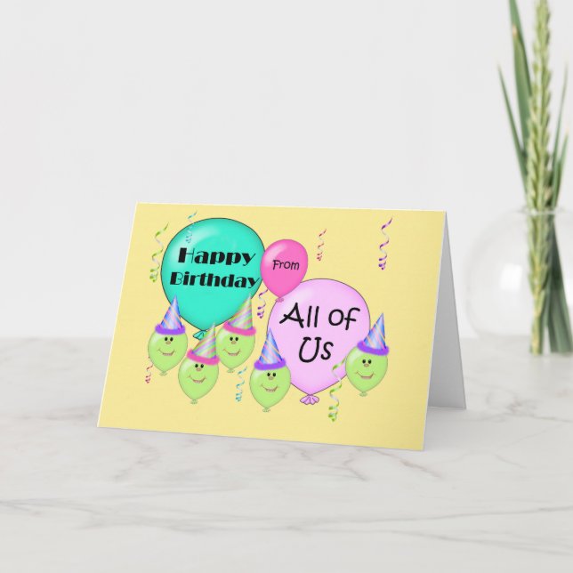 Humoristisk grattis på födelsedagen från allihop, kort (Framsida)