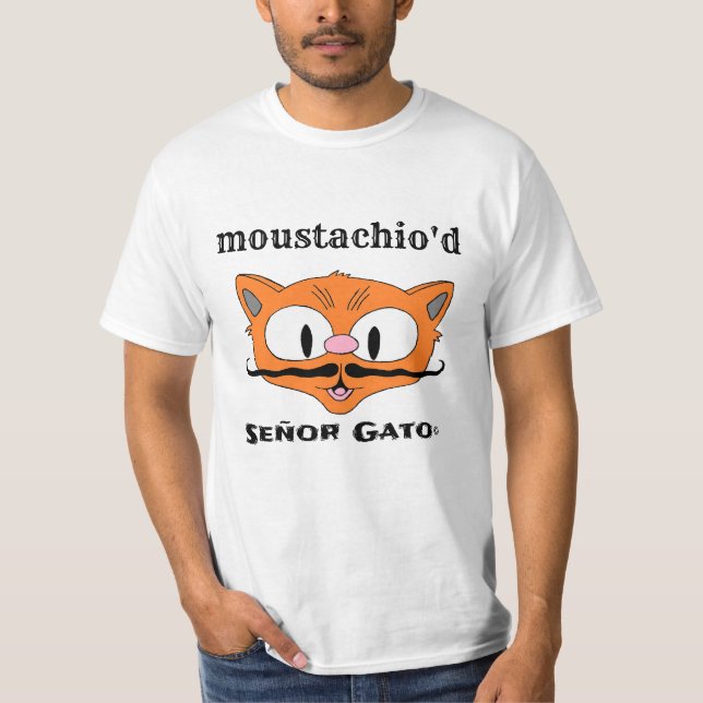 humoristisk katt med mustasch t shirt (Framsida)