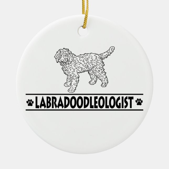 Humoristisk labradoodi julgransprydnad keramik (Framsidan)