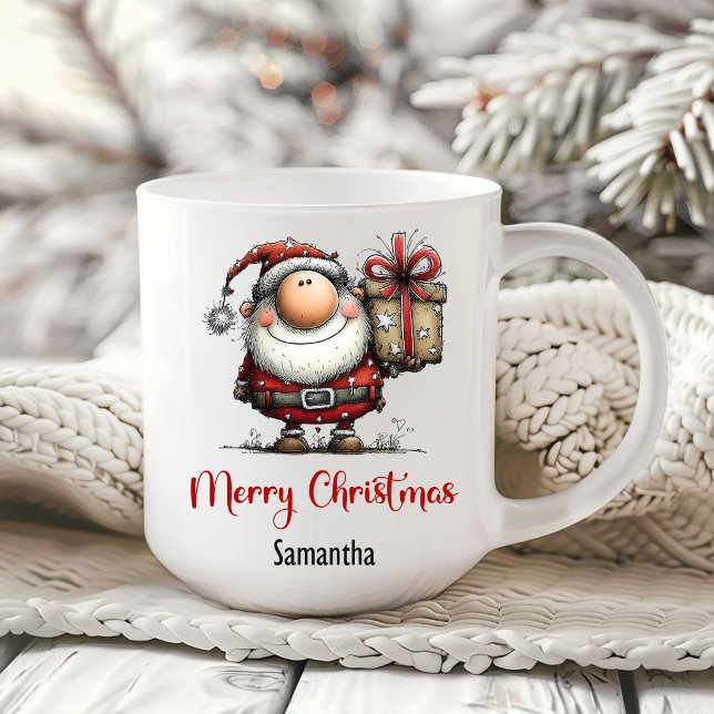 Humoristisk Lekfull Tomte Tecknad Kaffemugg (Humorous Playful Santa Cartoon Coffee Mug)