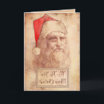 Humoristisk Leonardo som Santa Helgkort<br><div class="desc">Leonardo med Santas hatt och god jul och Ho,  Ho,  Ho skriftligt från rakt till vänstert. Bra primaa för all din vänsterhänt snillevänner och familj eller precis vänsterhänta vänner och familj,  eller precis snillen eller precis vänner. Hälsningord kan ändras.</div>