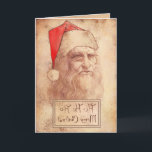 Humoristisk Leonardo som Santa Helgkort<br><div class="desc">Leonardo med Santas hatt och god jul och Ho,  Ho,  Ho skriftligt från rakt till vänstert. Bra primaa för all din vänsterhänt snillevänner och familj eller precis vänsterhänta vänner och familj,  eller precis snillen eller precis vänner. Hälsningord kan ändras.</div>