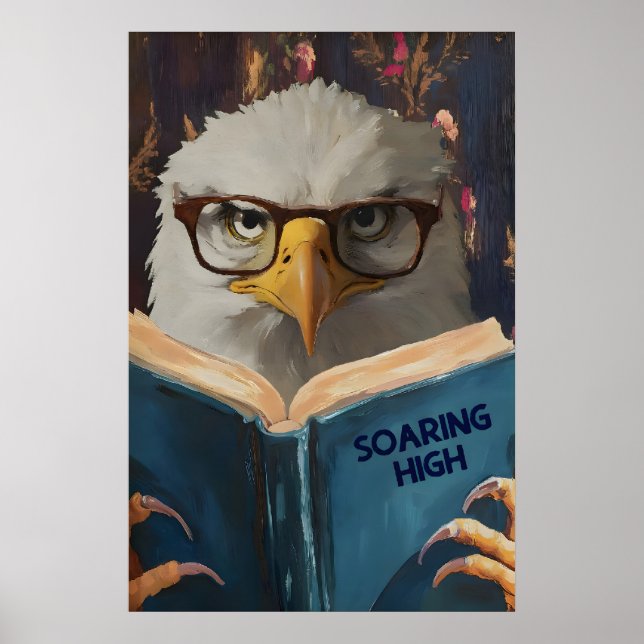 Humoristisk Örn Läsande Bok Konsttryck Poster (Framsidan)