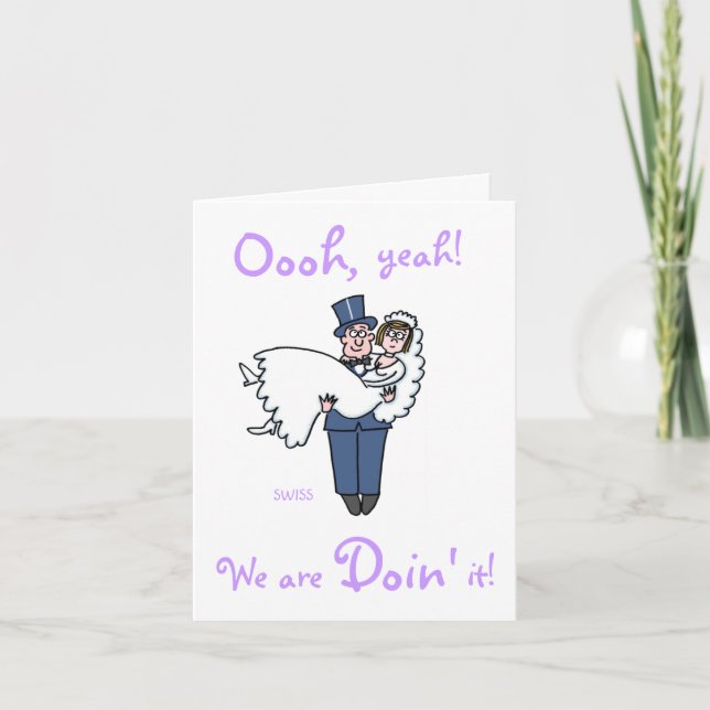 Humoristisk seriebröllop för brud och brudgumme inbjudan (Framsida)