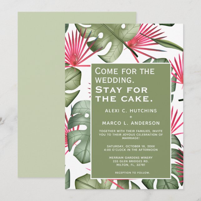 Humoristisk tropisk bröllopsinbjudan inbjudningar (Fram/baksida)