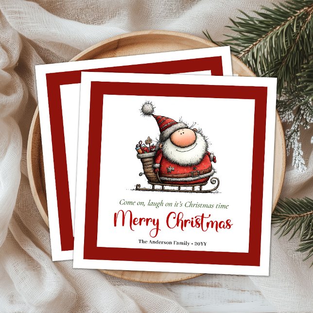 Humoristiska lekfulla tomte serieteckning bord fes pappersservett (Humorous Playful Santa Cartoon Table Party Napkins)