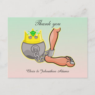 Humorous Cartoon Ball And Chain Wedding  Thank you Vykort