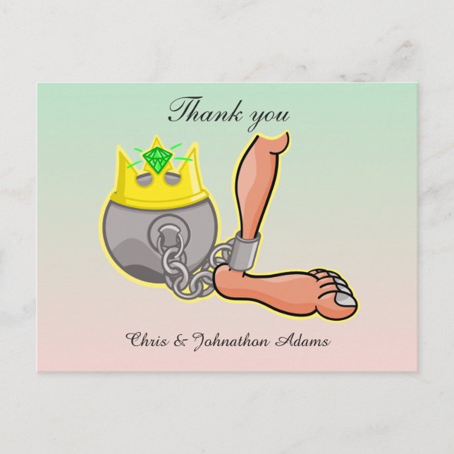 Humorous Cartoon Ball And Chain Wedding  Thank you Vykort (Framsida)
