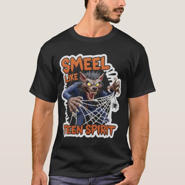 Humorous cartoon werewolf with SMELL LIKE TEEN SPI T Shirt (Framsida)