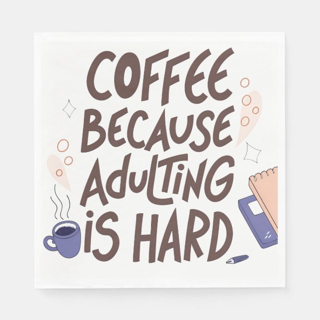 Humorous Coffee and Adulting Text Graphic Pappersservett (Framsidan)