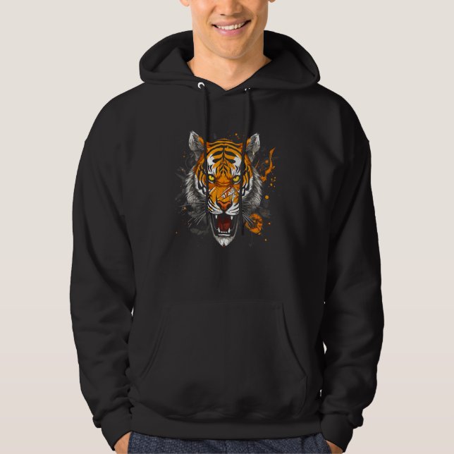 Humorous Cool Roaring Tiger  Design Hoodie (Framsida)