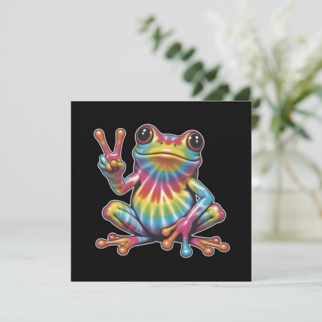 Humorous Frog Lover Tie-Dye Frog Peace Sign Hippie Inbjudningar (Stående Fram)