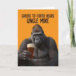 Humorous Gorilla Drinking Beer 40th Birthday Card Kort