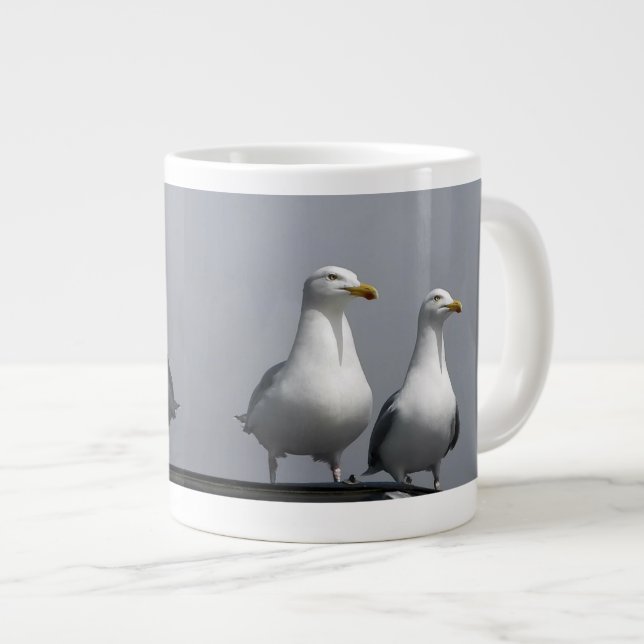 Humorous Mr & Mrs Gully Romantic Seagull Coastal Jumbo Mugg (Framsida höger)