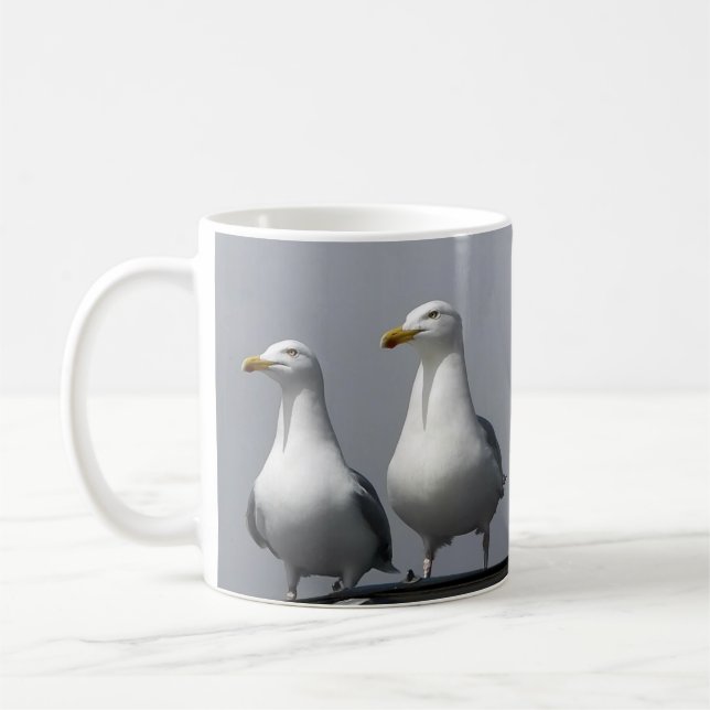 Humorous Mr & Mrs Gully Romantic Seagull Coastal Kaffemugg (Vänster)