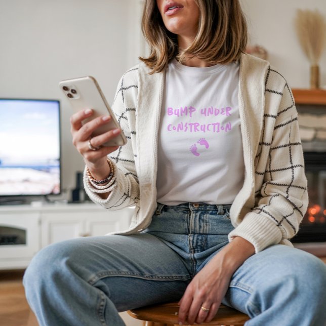 Humorous pregnancy fingerprint pink t shirt ( Pregnancy tee features a fun pink fingerprint design and the phrase "Bump Under Construction"!)
