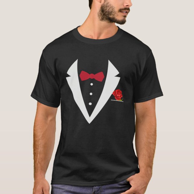 Humorous Valentine s Day Tuxedo Red Bow Tie T Shirt (Framsida)