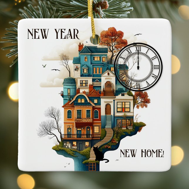 Humörstämningslägga Nytt Hem Manifestation Julgransprydnad Keramik (Ornament as mood board for finding a dream home. Featuring a colorful cute illustration of houses)