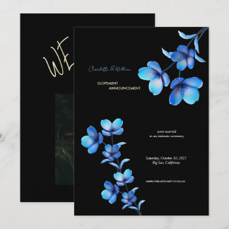 Humörsvängande svart & blå blomsterlig vigselannon inbjudningar