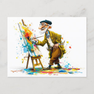 Humous Äldre Man Reading Illustration Helg Vykort