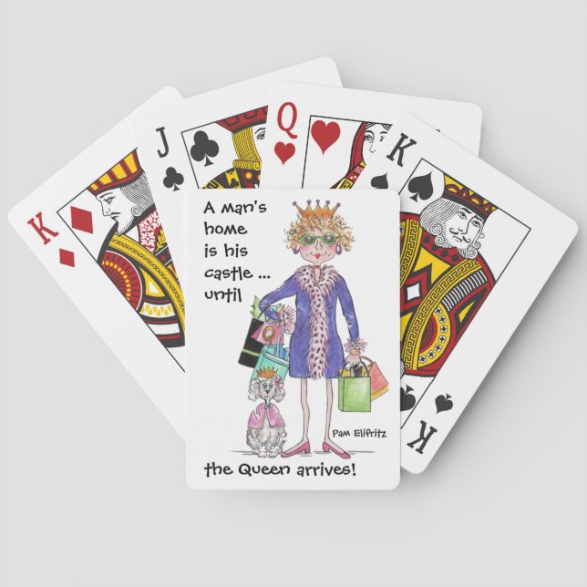 Humous Färg Sketch Woman Krona Queen is Home Casinokort (Baksidan)