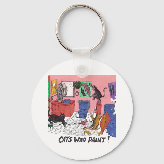 Humous Färg Teckning i House Cats som Paint Nyckelring (Framsida)