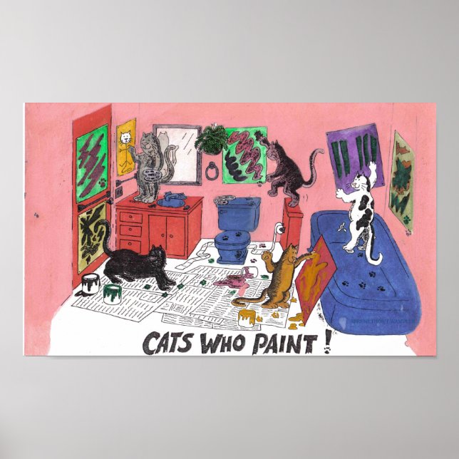 Humous Färg Teckning i House Cats som Paint Poster (Framsidan)