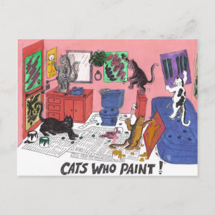 Humous Färg Teckning i House Cats som Paint Vykort