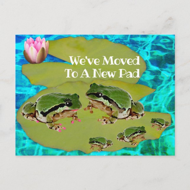 Humous Frog Family på Lily Pad Vi har flyttat Vykort (Framsida)
