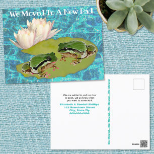 Humous Frogs Lilies Pad Vi Flyttat tillkännagivand Vykort