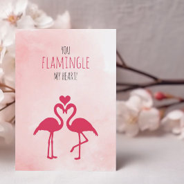 Humous Funny Valentine Day Card Rosa Flamingos Tack Kort