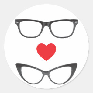 Humous Geek Kärlek - Heart & Eyeglasses Runt Klistermärke