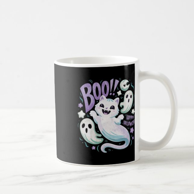 Humous Ghost Cat Boo Kattunge Halloween Kaffemugg (Höger)