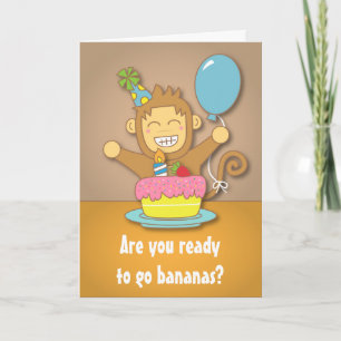 Humous, Go Bananas, Cute Monkey Birthday Kort